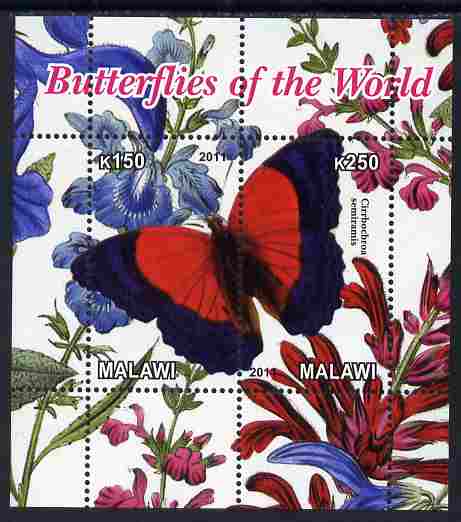 Malawi 2011 Butterflies of the World #5 perf sheetlet containing 2 values unmounted mint, stamps on , stamps on  stamps on butterflies