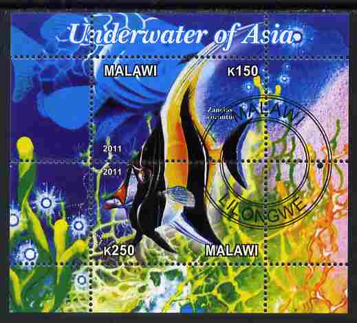 Malawi 2011 Fishes of Asia #3 perf sheetlet containing 2 values cto used, stamps on , stamps on  stamps on fish, stamps on  stamps on  marine life