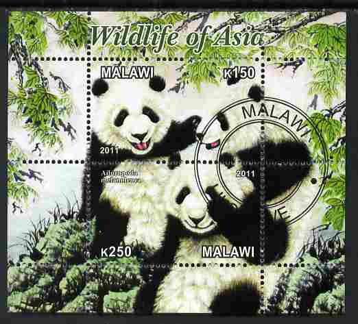 Malawi 2011 Wildlife of Asia #3 - Pandas perf sheetlet containing 2 values cto used, stamps on , stamps on  stamps on animals, stamps on  stamps on bears, stamps on  stamps on pandas