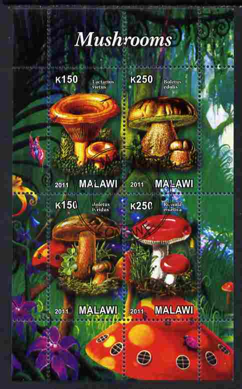 Malawi 2011 Mushrooms #1 perf sheetlet containing 4 values cto used, stamps on , stamps on  stamps on fungi