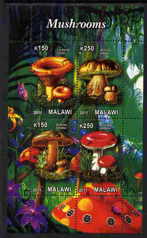 Malawi 2011 Mushrooms #1 perf sheetlet containing 4 values unmounted mint, stamps on , stamps on  stamps on fungi