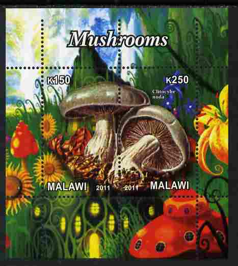 Malawi 2011 Mushrooms #2 perf sheetlet containing 2 values unmounted mint, stamps on fungi