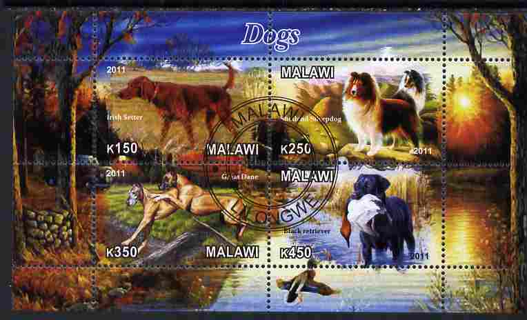 Malawi 2011 Dogs perf sheetlet containing 4 values cto used, stamps on , stamps on  stamps on dogs, stamps on  stamps on ducks, stamps on  stamps on hunting