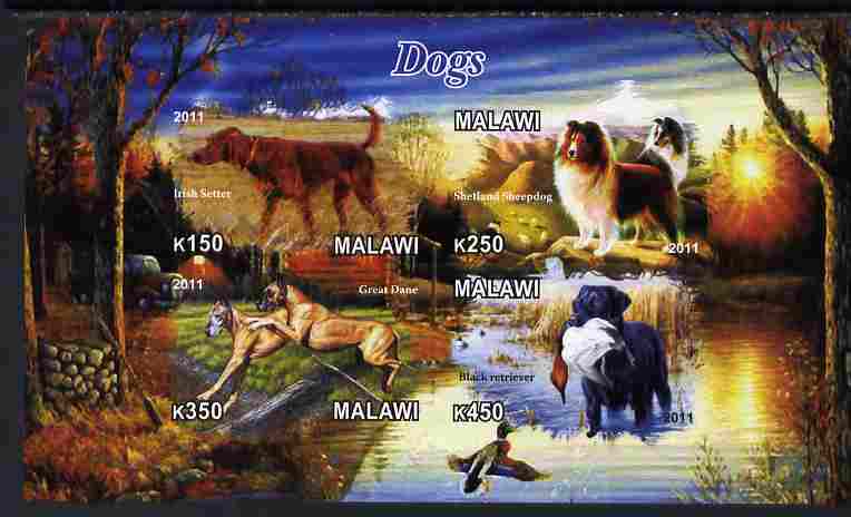 Malawi 2011 Dogs imperf sheetlet containing 4 values unmounted mint, stamps on , stamps on  stamps on dogs, stamps on  stamps on ducks, stamps on  stamps on hunting