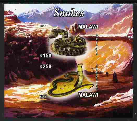 Malawi 2011 Snakes imperf sheetlet containing 2 values unmounted mint, stamps on reptiles, stamps on snakes