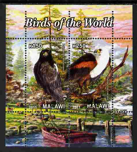 Malawi 2011 Birds of the World #2 perf sheetlet containing 2 values cto used, stamps on birds, stamps on birds of prey