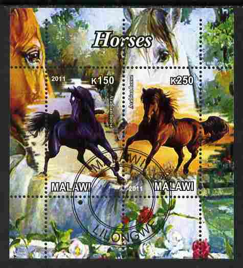 Malawi 2011 Horses perf sheetlet containing 2 values cto used, stamps on , stamps on  stamps on horses