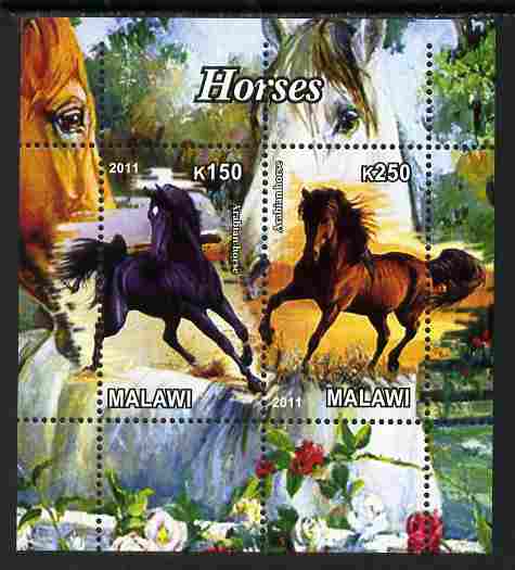 Malawi 2011 Horses perf sheetlet containing 2 values unmounted mint, stamps on , stamps on  stamps on horses