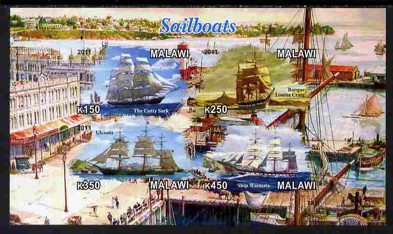 Malawi 2011 Tall Ships imperf sheetlet containing 4 values unmounted mint, stamps on , stamps on  stamps on ships, stamps on  stamps on ports, stamps on  stamps on harbours