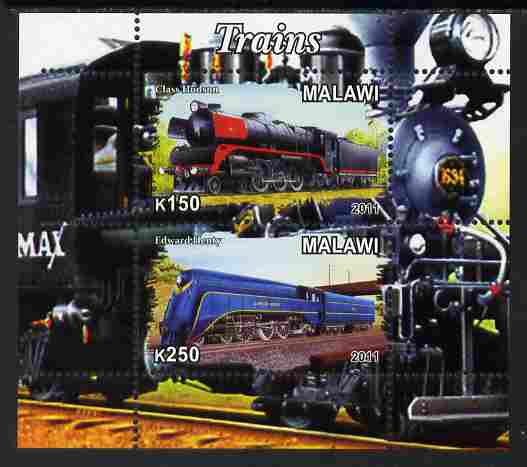 Malawi 2011 Steam Locomotives #1 perf sheetlet containing 2 values unmounted mint, stamps on , stamps on  stamps on railways