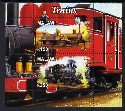 Malawi 2011 Steam Locomotives #2 perf sheetlet containing 2 values unmounted mint, stamps on , stamps on  stamps on railways