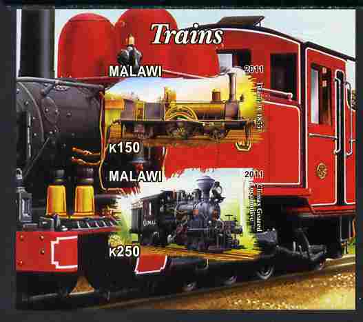 Malawi 2011 Steam Locomotives #2 imperf sheetlet containing 2 values unmounted mint, stamps on , stamps on  stamps on railways