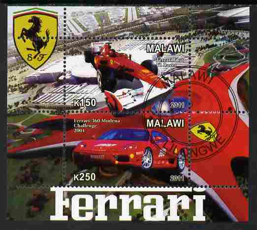 Malawi 2011 Ferrari #2 perf sheetlet containing 2 values cto used, stamps on cars, stamps on ferrari