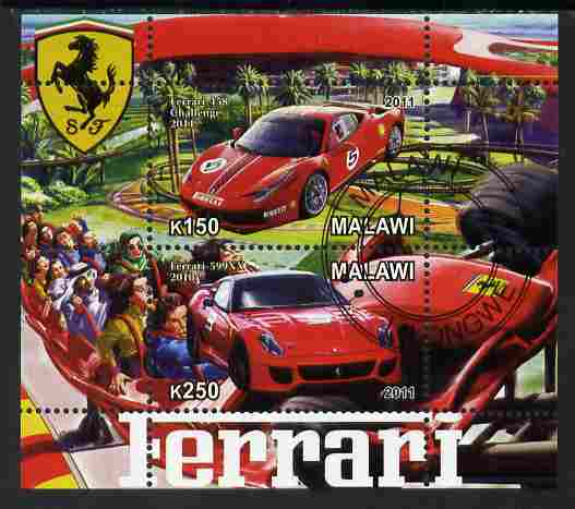 Malawi 2011 Ferrari #3 perf sheetlet containing 2 values cto used, stamps on cars, stamps on ferrari