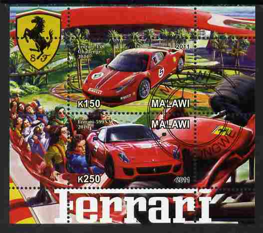 Malawi 2011 Ferrari #3 perf sheetlet containing 2 values cto used, stamps on , stamps on  stamps on cars, stamps on  stamps on ferrari