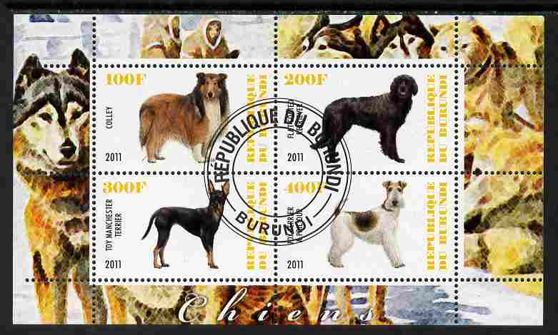 Burundi 2011 Dogs #1 - perf sheetlet containing 4 values fine cto used, stamps on dogs