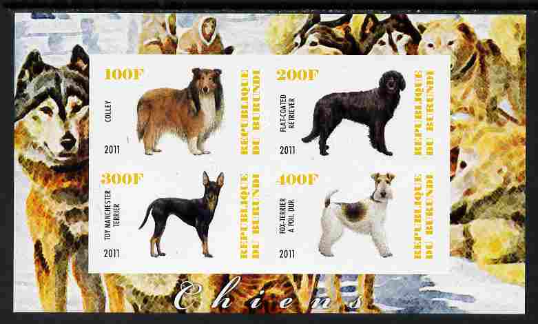 Burundi 2011 Dogs #1 - imperf sheetlet containing 4 values unmounted mint, stamps on dogs