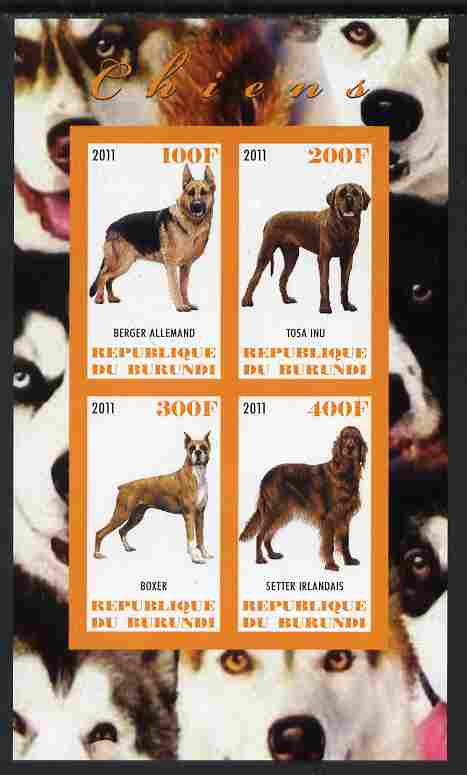 Burundi 2011 Dogs #2 - imperf sheetlet containing 4 values unmounted mint, stamps on , stamps on  stamps on dogs