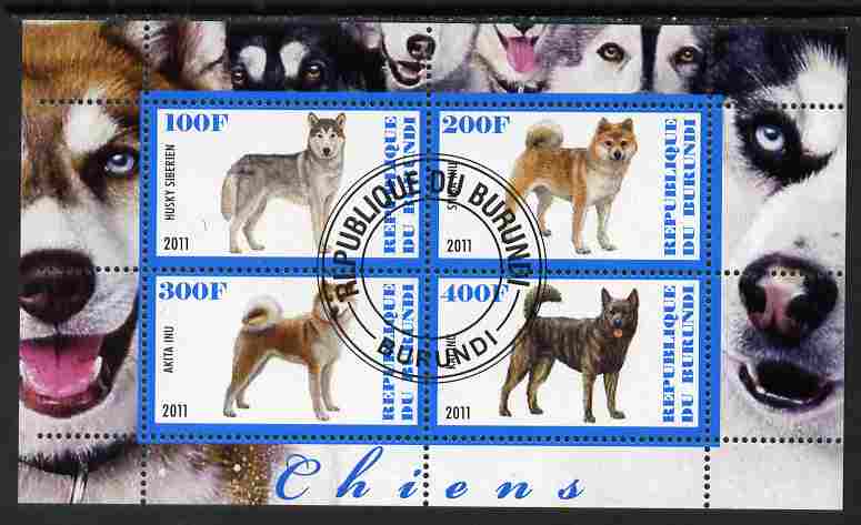 Burundi 2011 Dogs #3 - perf sheetlet containing 4 values fine cto used, stamps on dogs