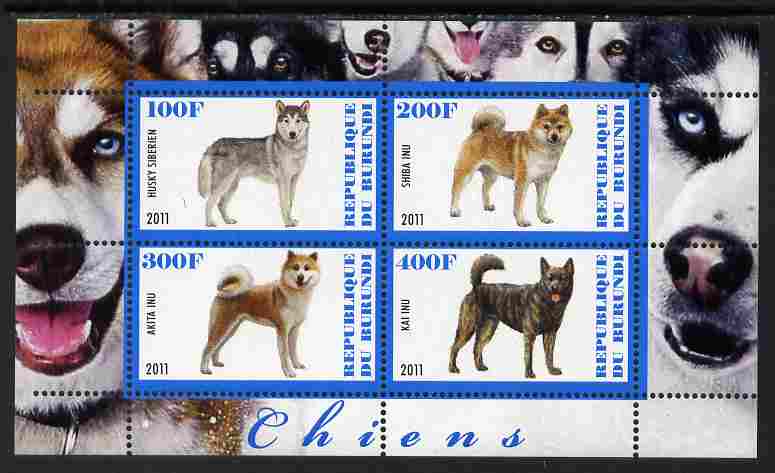 Burundi 2011 Dogs #3 - perf sheetlet containing 4 values unmounted mint, stamps on , stamps on  stamps on dogs