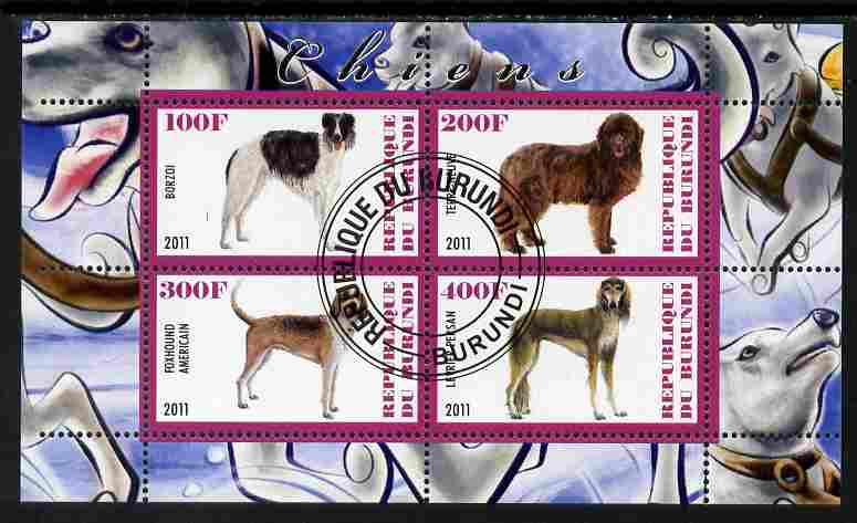 Burundi 2011 Dogs #4 - perf sheetlet containing 4 values fine cto used, stamps on , stamps on  stamps on dogs