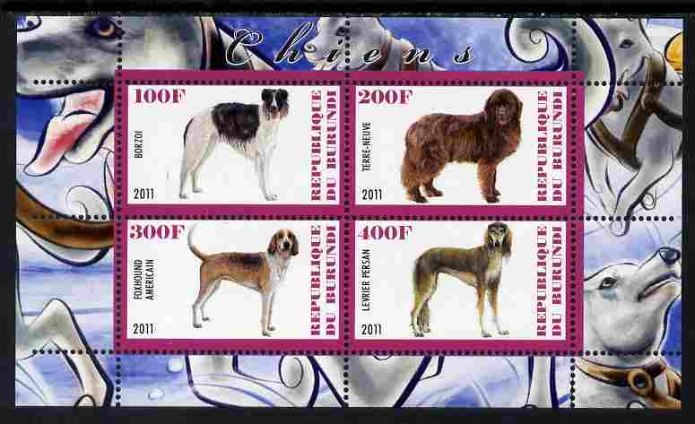 Burundi 2011 Dogs #4 - perf sheetlet containing 4 values unmounted mint, stamps on , stamps on  stamps on dogs