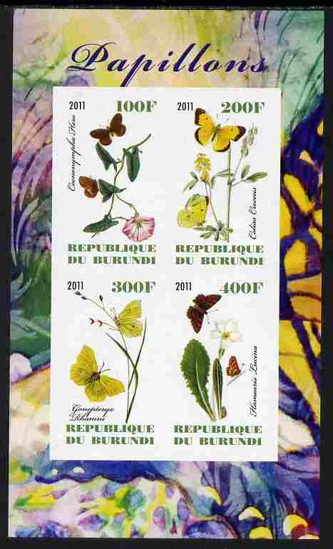 Burundi 2011 Butterflies #1 imperf sheetlet containing 4 values unmounted mint, stamps on , stamps on  stamps on butterflies