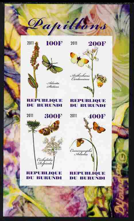 Burundi 2011 Butterflies #2 imperf sheetlet containing 4 values unmounted mint, stamps on butterflies