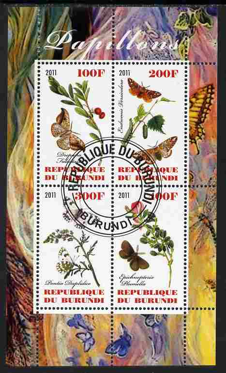 Burundi 2011 Butterflies #3 perf sheetlet containing 4 values fine cto used, stamps on , stamps on  stamps on butterflies