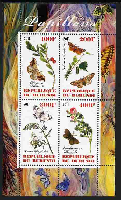 Burundi 2011 Butterflies #3 perf sheetlet containing 4 values unmounted mint, stamps on butterflies