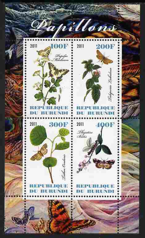 Burundi 2011 Butterflies #4 perf sheetlet containing 4 values unmounted mint, stamps on , stamps on  stamps on butterflies