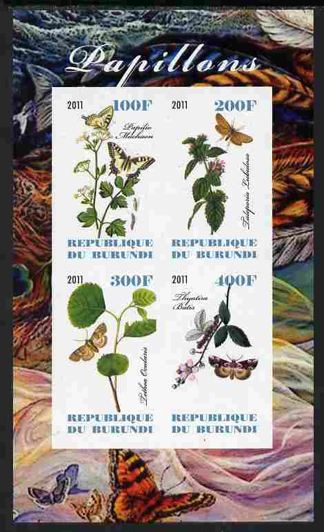 Burundi 2011 Butterflies #4 imperf sheetlet containing 4 values unmounted mint, stamps on , stamps on  stamps on butterflies