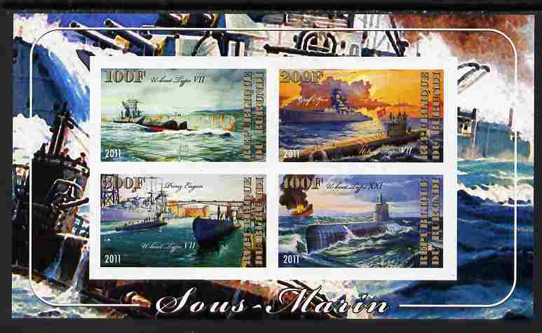 Burundi 2011 Submarines imperf sheetlet containing 4 values unmounted mint, stamps on ships, stamps on submarines