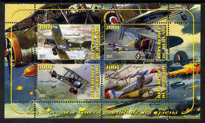 Burundi 2011 Aircraft of WW1 #2 perf sheetlet containing 4 values unmounted mint, stamps on , stamps on  stamps on aviation, stamps on  stamps on  ww1 , stamps on  stamps on 