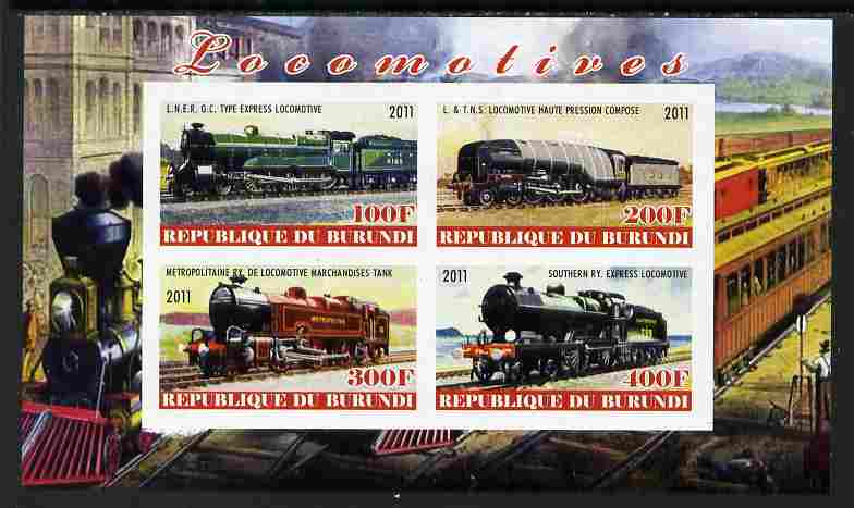 Burundi 2011 Steam Locomotives #2 imperf sheetlet containing 4 values unmounted mint, stamps on , stamps on  stamps on railways