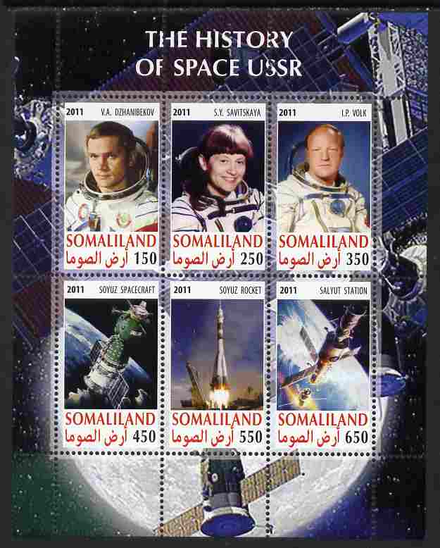 Somaliland 2011 History of Space - USSR #02 perf sheetlet containing 6 values unmounted mint, stamps on , stamps on  stamps on space, stamps on  stamps on satellites