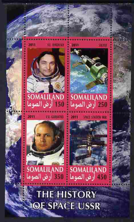 Somaliland 2011 History of Space - USSR #04 perf sheetlet containing 4 values unmounted mint, stamps on space, stamps on 