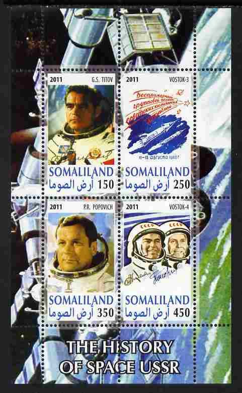 Somaliland 2011 History of Space - USSR #06 perf sheetlet containing 4 values unmounted mint, stamps on , stamps on  stamps on space, stamps on  stamps on 