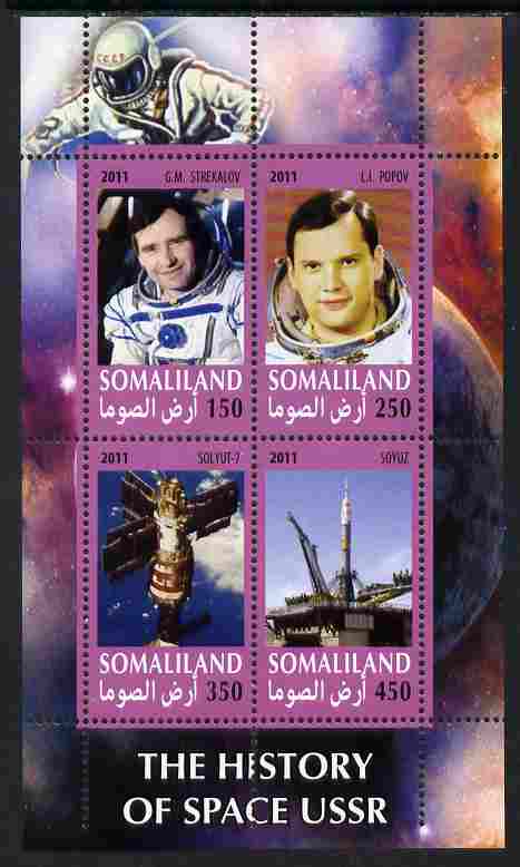 Somaliland 2011 History of Space - USSR #07 perf sheetlet containing 4 values unmounted mint, stamps on space, stamps on 