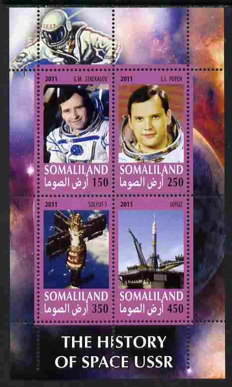 Somaliland 2011 History of Space - USSR #07 perf sheetlet containing 4 values unmounted mint, stamps on , stamps on  stamps on space, stamps on  stamps on 