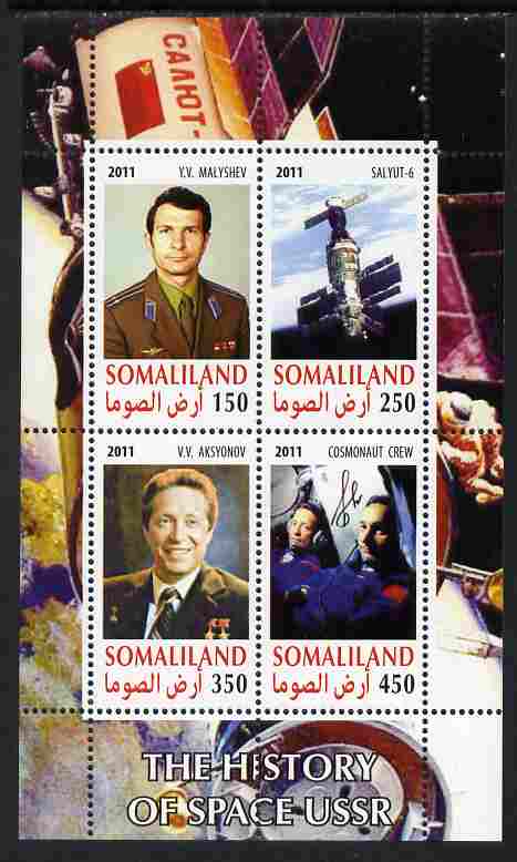 Somaliland 2011 History of Space - USSR #08 perf sheetlet containing 4 values unmounted mint, stamps on , stamps on  stamps on space, stamps on  stamps on 