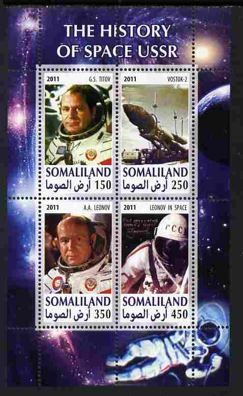 Somaliland 2011 History of Space - USSR #09 perf sheetlet containing 4 values unmounted mint, stamps on space, stamps on 