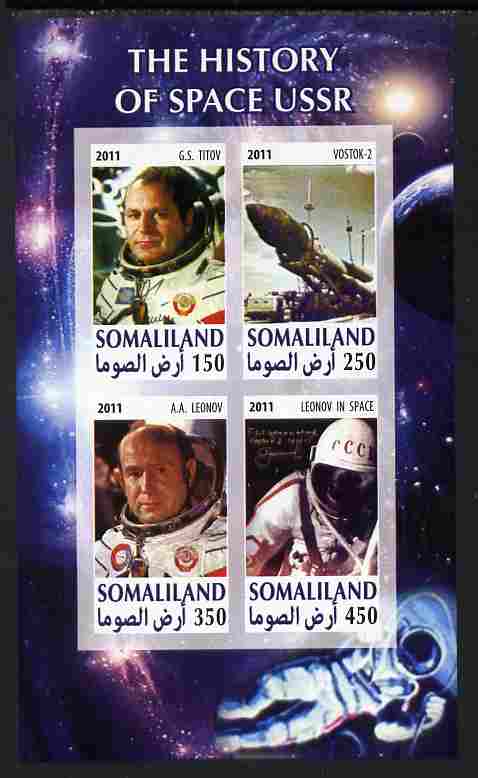 Somaliland 2011 History of Space - USSR #09 imperf sheetlet containing 4 values unmounted mint, stamps on , stamps on  stamps on space, stamps on  stamps on 