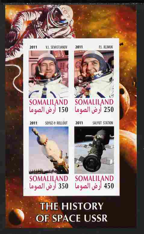 Somaliland 2011 History of Space - USSR #10 imperf sheetlet containing 4 values unmounted mint, stamps on , stamps on  stamps on space, stamps on  stamps on 