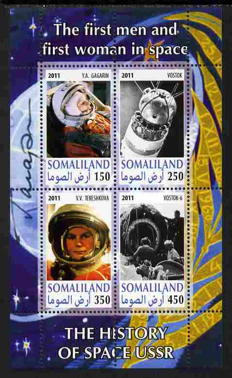 Somaliland 2011 History of Space - USSR #11 perf sheetlet containing 4 values unmounted mint, stamps on , stamps on  stamps on space, stamps on  stamps on 