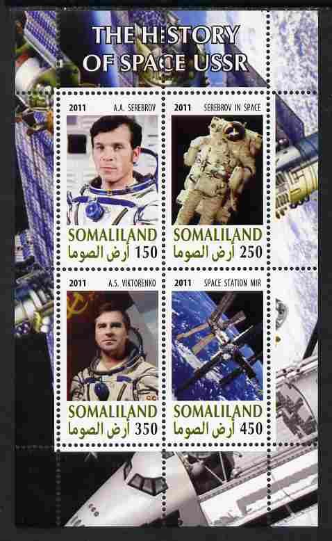 Somaliland 2011 History of Space - USSR #13 perf sheetlet containing 4 values unmounted mint, stamps on space, stamps on 