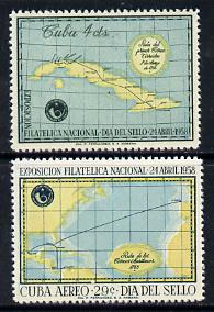 Cuba 1958 Stamp Day & Philatelic Exhibition set of 2 unmounted mint SG 864-65*, stamps on , stamps on  stamps on maps , stamps on  stamps on stamp exhibitions