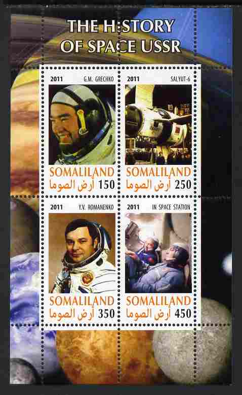 Somaliland 2011 History of Space - USSR #14 perf sheetlet containing 4 values unmounted mint, stamps on , stamps on  stamps on space, stamps on  stamps on 