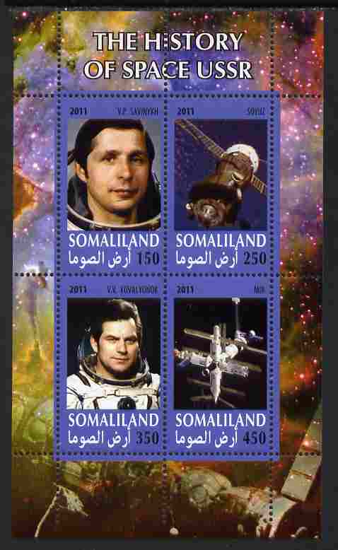 Somaliland 2011 History of Space - USSR #15 perf sheetlet containing 4 values unmounted mint, stamps on space, stamps on 