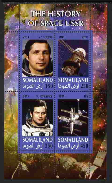 Somaliland 2011 History of Space - USSR #15 perf sheetlet containing 4 values unmounted mint, stamps on , stamps on  stamps on space, stamps on  stamps on 